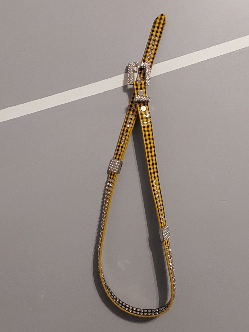 Hot Topic Yellow and Black Gingham Rhinestone Buckle Belt